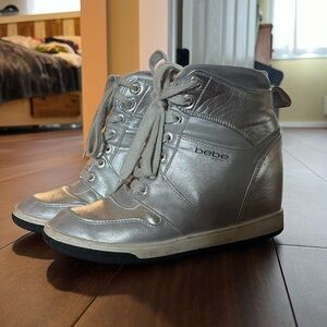 Bebe Silver High-Top Wedges
